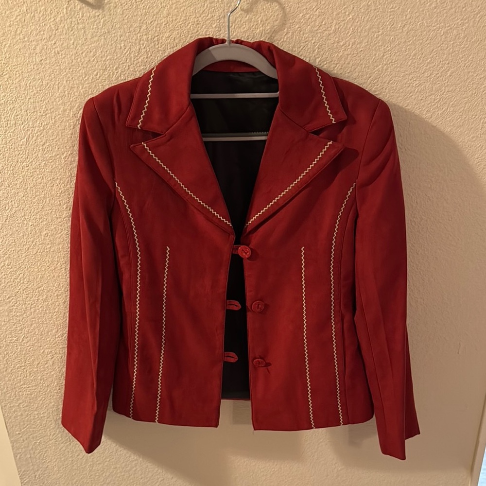 Elegant Red Women's Blazer/Jacket with Contrast Stitching